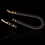 Pulseira Riviera Malha Esteira Preta 5x2mm Aço Inox Dourada