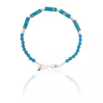 Pulseira Pedra Natural Jasper Azul/Turquesa/Entremeio Discos Hematita Prata 925 