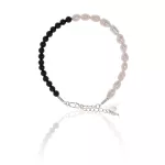 Pulseira Pérola Água Doce/Ônix Negra Prata 925