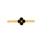 Bracelete Trevo Zamac Dourado Resina Preta
