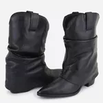 Bota Em Couro Bico Fino Natália Preto 