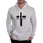 Moletom Believe Masculino Canguru Cinza Claro