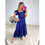 VESTIDO TRICOLINE BABADOS AZUL MARINHO