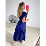 VESTIDO TRICOLINE BABADOS AZUL MARINHO