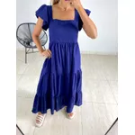 VESTIDO TRICOLINE BABADOS AZUL MARINHO