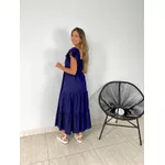 VESTIDO TRICOLINE BABADOS AZUL MARINHO