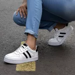 Tênis Isabella Feminino em Couro Mr Gutt com Listras - Ref. 2201-Branco/Preto