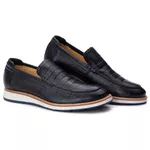 Loafer Elite Couro Premium Croco Preto