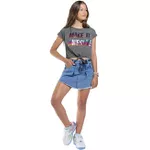 Blusa Amora Feminina 12 ao - Cropped Cinza - Holográfica