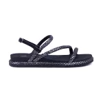 Sandália Feminina Papete Casual Tiras Finas Strass Fivelinha - PRETO DIMOND