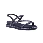 Sandália Feminina Papete Casual Tiras Finas Strass Fivelinha - PRETO DIMOND