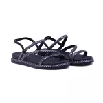 Sandália Feminina Papete Casual Tiras Finas Strass Fivelinha - PRETO DIMOND