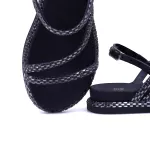 Sandália Feminina Papete Casual Tiras Finas Strass Fivelinha - PRETO DIMOND