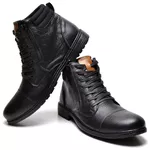 Bota Coturno Casual em Couro Soft Premium Confortável - Preto 