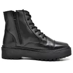 Bota Coturno Plataforma Tratorada Em Couro Macio Comfort - PRETO