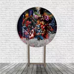 Kit Painel De Festa Vingadores Redondo + Trio De Cilindros Em Tecido