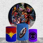 Kit Painel De Festa Vingadores Redondo + Trio De Cilindros Em Tecido