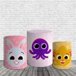 Kit Painel De Festa Bolo Fofos Redondo + Trio De Cilindros Em Tecido