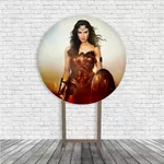 Kit Painel De Festa Mulher Maravilha 3 Redondo + Trio De Cilindros Em Tecido