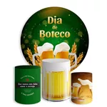 Kit Painel De Festa boteco Redondo + Trio De Cilindros Em Tecido