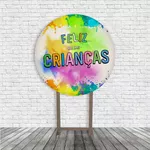 Kit Painel De Festa Dia das Crianças Redondo + Trio De Cilindros Em Tecido