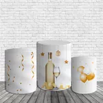 Kit Painel De Festa Feliz 2025 Redondo + Trio De Cilindros Em Tecido