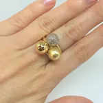 Anel Trio De Bolas Semijoia Banho De Ouro 18k Cravação De Zircônia Detalhe Em Ródio