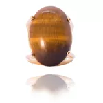 Anel Pedra Oval Semijoia Banho De Ouro 18k Olho De Tigre Natural