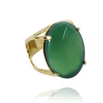 Anel Pedra Oval Semijoia Banho De Ouro 18k Jade Verde Natural