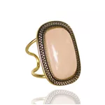 Anel Retangular Semijoia Banho De Ouro 18k Quartzo Rosa Com Detalhe Em Ródio e Ajustável