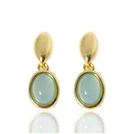 Brinco Pedra Oval Semijoia Banho De Ouro 18k Ágata Azul Base Oval