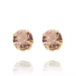 Brinco Grande Ponto De Luz Redondo Semijoia Banho De Ouro 18k Zircônia Rosa