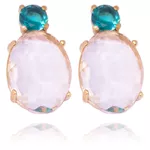 Brinco Ponto De Luz Oval Semijoia Banho De Ouro 18k Zirconia Incolor Base Redonda De Zirconia Verde