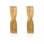 Brinco Franjas Laminadas Torcidas com Zircônias Banho de Ouro 18K