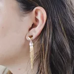 Brinco Franjas com Base de Coração e Pérola Semijoia Banho de Ouro 18K