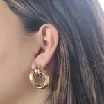 Brinco Dois Círculos Texturizados Banho de Ouro 18K