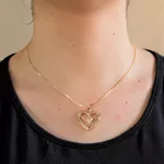 Colar Duplo Coração Vazado Com Zircônias Incolores By Kumbayá Joias