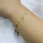 Pulseira Chaves, Corações e Ponto de Luz Banho de Ouro 18K
