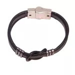 Pulseira De Couro Preto Com Nó e Detalhes Em Ródio Negro Aço Inox