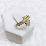 Anel Pingente De Coração Semijoia Banho De Ouro 18k Cravejado Com Zircônias Brancas Detalhes Em Ródio