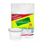 Pote Plástico PP Redondo Rioplastic com Sobretampa 250ml c/25 und