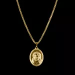 Corrente Elo Cadeado Detalhado(2,5mm) + Medalha Face de Cristo 3x2,4 - Banhado a Ouro 18K