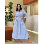 Vestido Celeste Branco E Azul Marinho