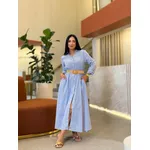 Vestido Celeste Branco E Azul Marinho