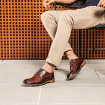 Sapato Masculino Derby Sola De Couro com Borracha Look Pinhão