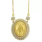Gargantilha de Ouro 18k N. Sra. das Graças Zircônias