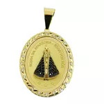 Medalha N. Sra. Aparecida com Oração Ave Maria em Ouro com Zircônias M