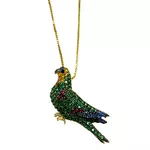 Corrente com Pingente de Papagaio de Ouro 18K com Zircônias