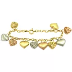 Pulseira Berloque de Corações em Ouro Branco, Amarelo e Rosê
