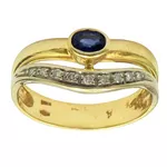 Anel em Ouro 18K cravejado com Brilhantes e Safira Azul